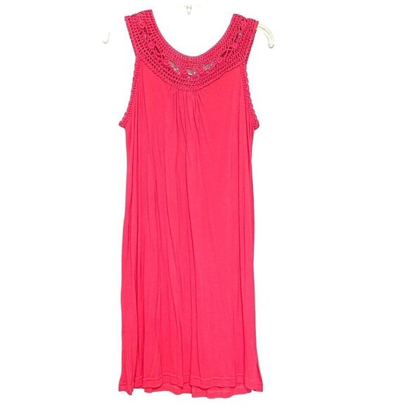 Kaktus Pink Shift Mini Dress Sleeveless Crocheted Neckline Women's Medium NWT - Picture 2 of 10